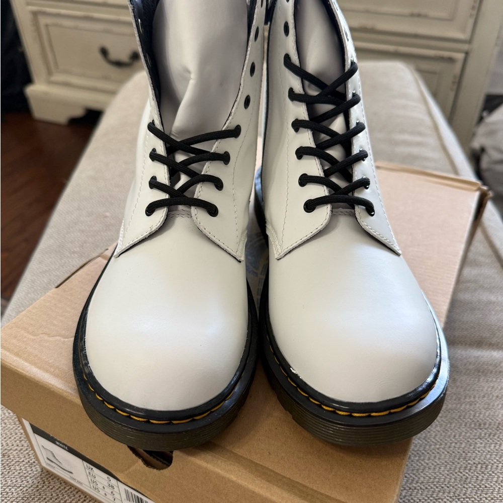 Dr. Martens White Combat Boots with Black Laces